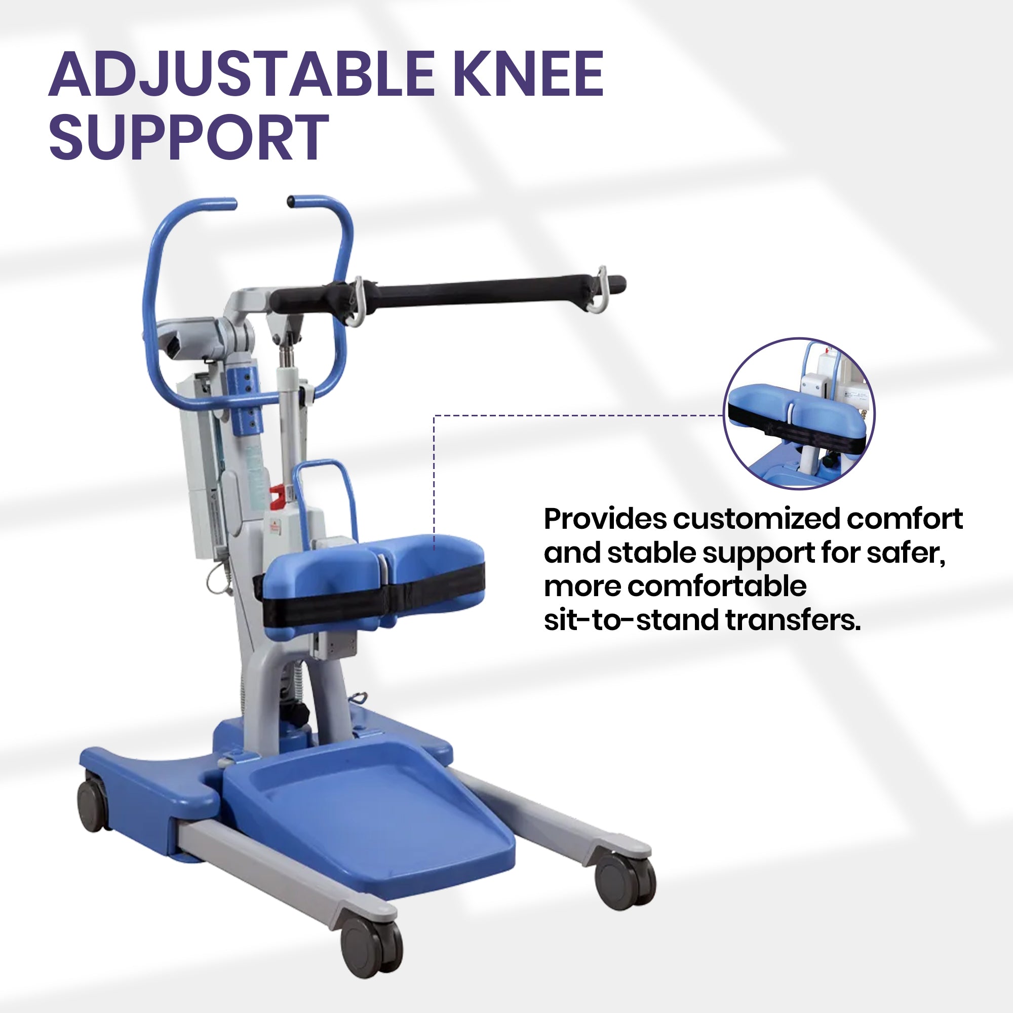 Hoyer Elevate mobile standing aid with durable caster wheels
