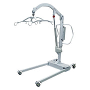 Hoyer HPL700 bariatric electric patient lift with high weight capacity with a wheeled base, articulated arm, and multiple hanging rings for lifting equipment, shown on a plain white background.
