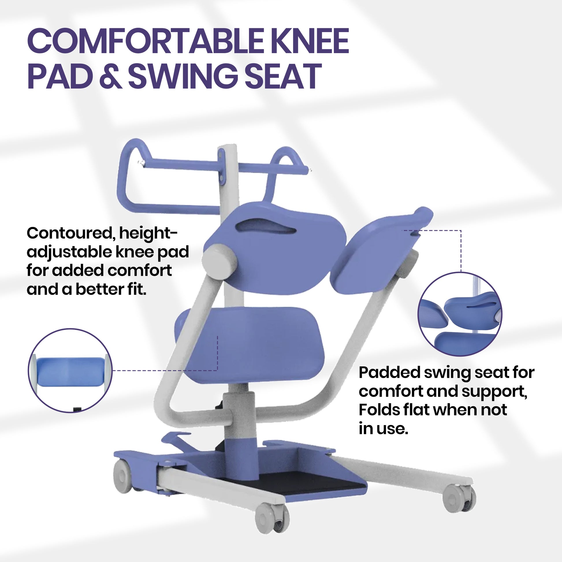 Hoyer Up Sit-to-Stand Patient Lift for Small Spaces comfortable knee pad and swing seat. 