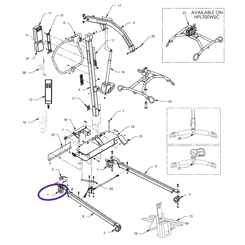 Joerns Hoyer 39001076 Rear Caster for HPL700