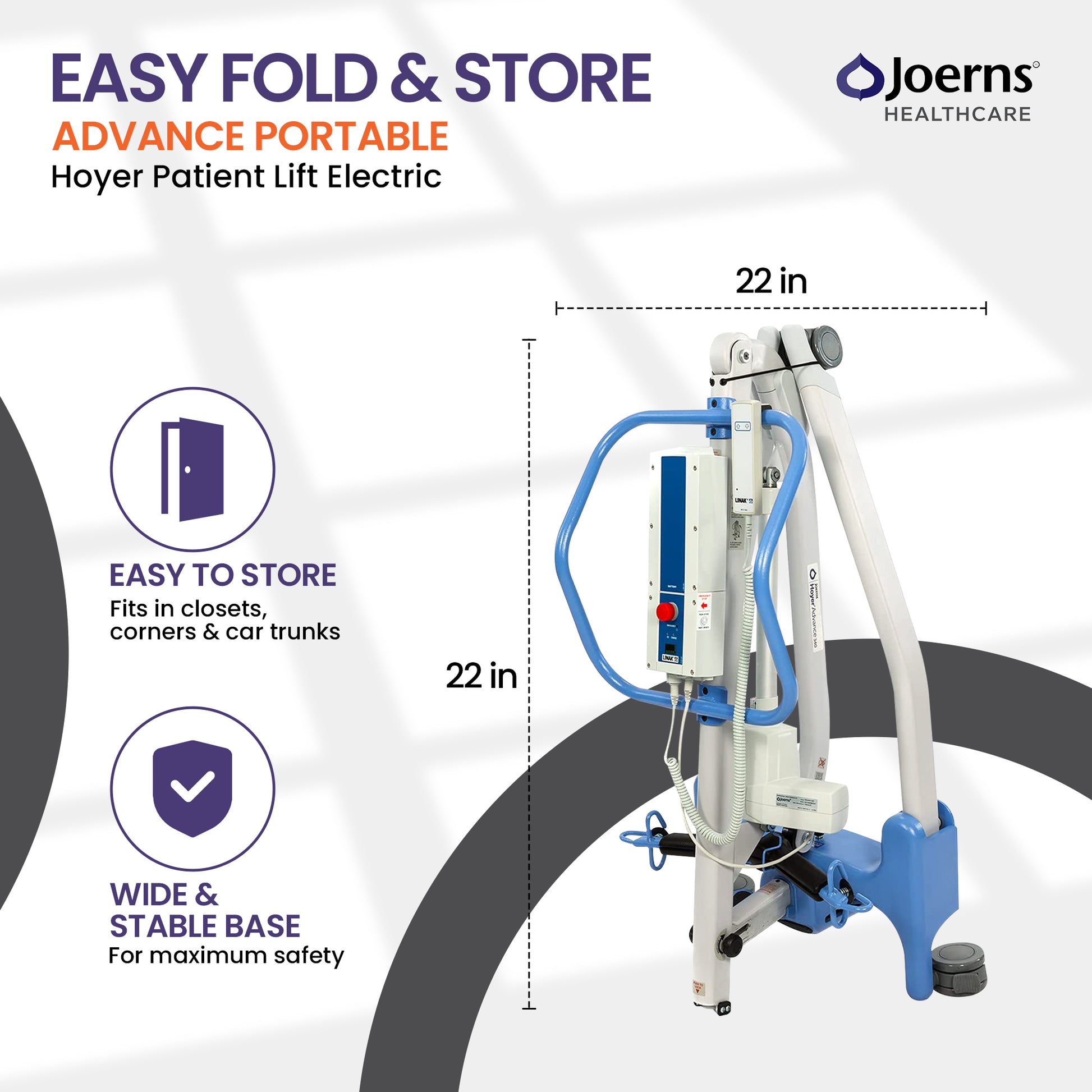 Front view of Hoyer Advance powered patient lift for home and healthcare facilities