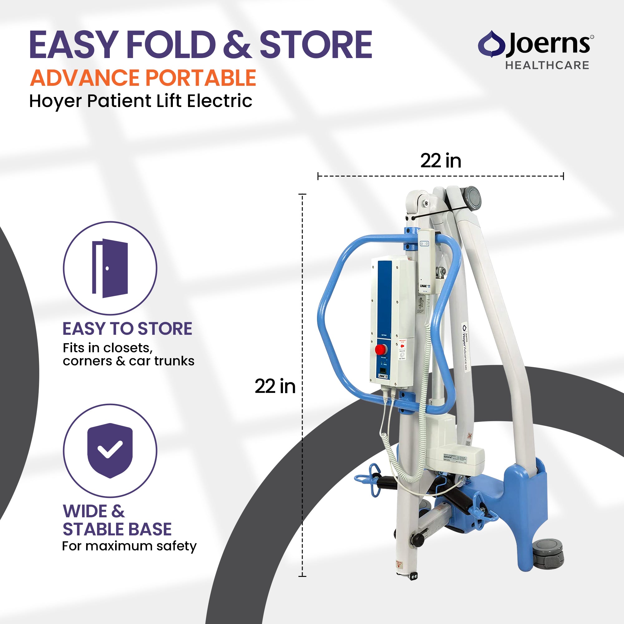 Front view of Hoyer Advance powered patient lift for home and healthcare facilities